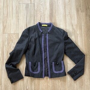 Jack Rogers Wool Gray Blazer with Purple Trim O XS